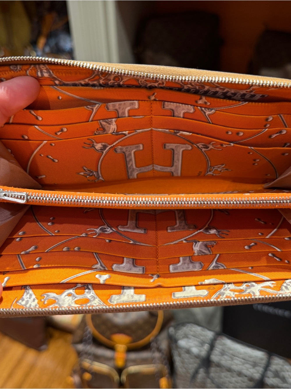 Hermes Orange Signature H-Print Zip Wallet
